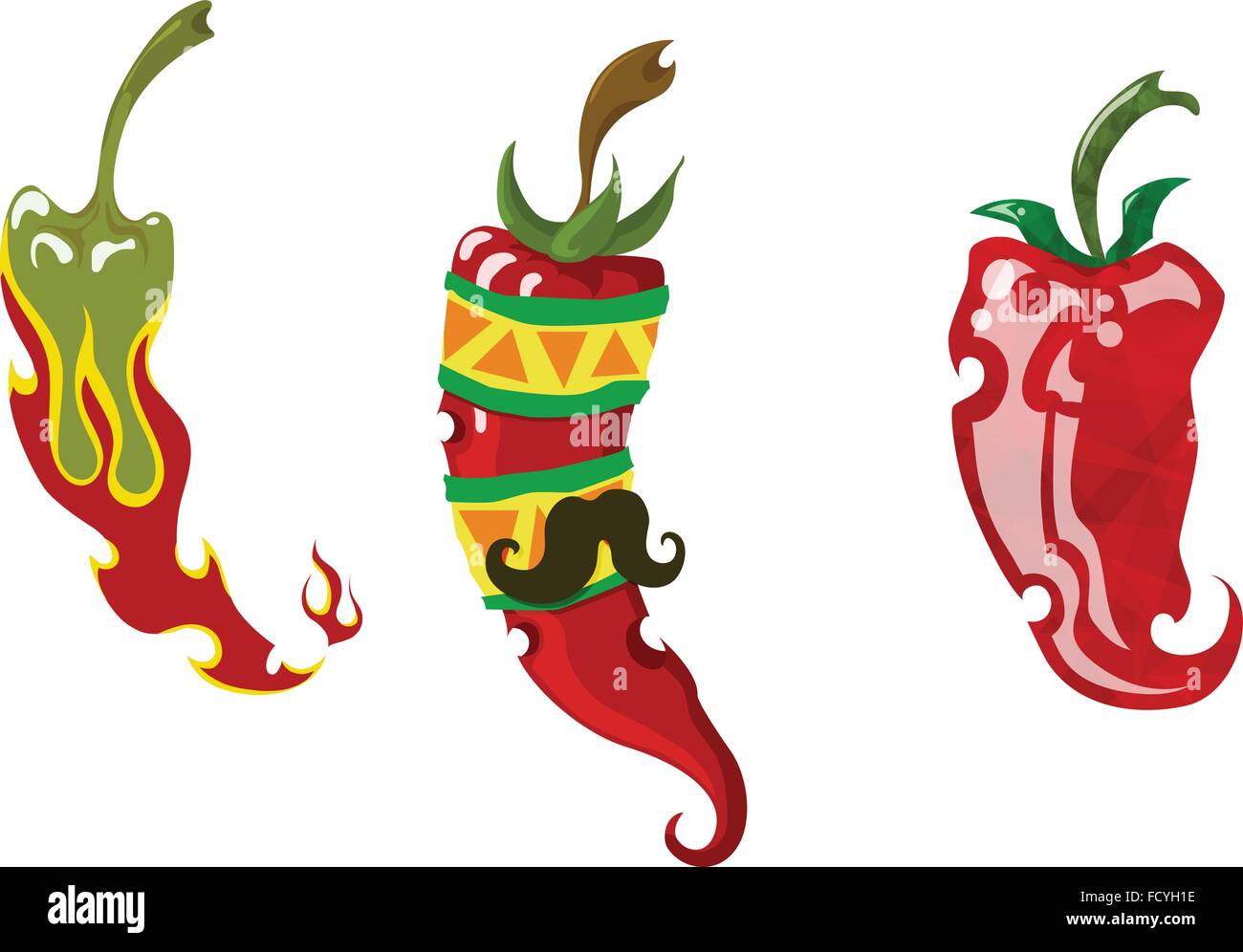 a set of three different vector chili peppers Stock Vector