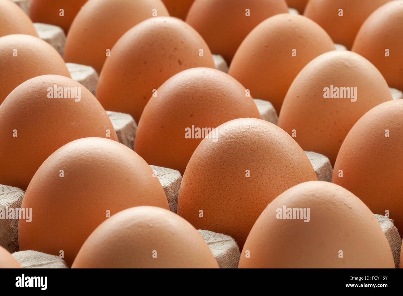 Organic fresh brown eggs in carton crate Stock Photo