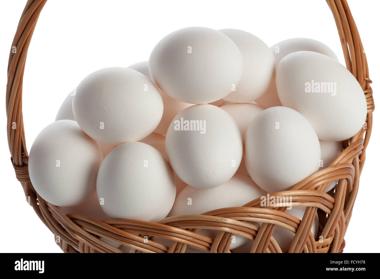 Basket with fresh white eggs Stock Photo