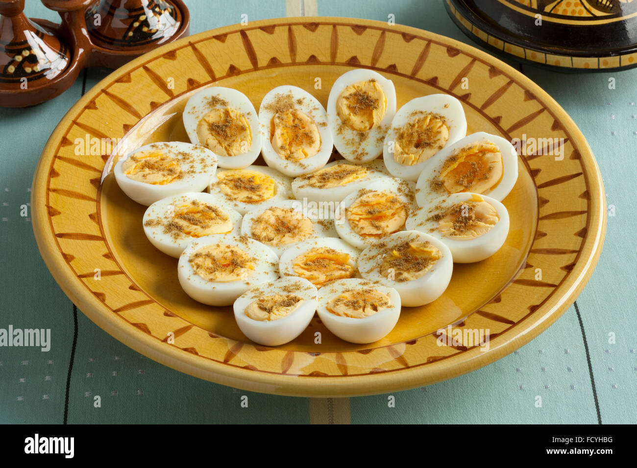 Moroccan traditional boiled eggs with salt and cumin for iftar in ramadan time Stock Photo