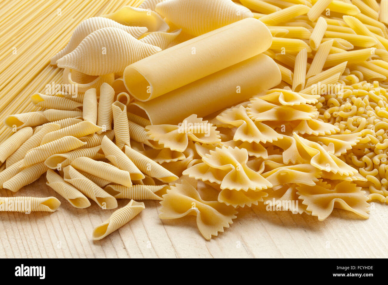 Variety of traditional Italian pasta Stock Photo
