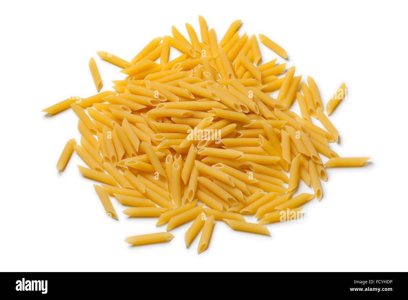 Heap of traditional Italian penne rigate on white background Stock Photo