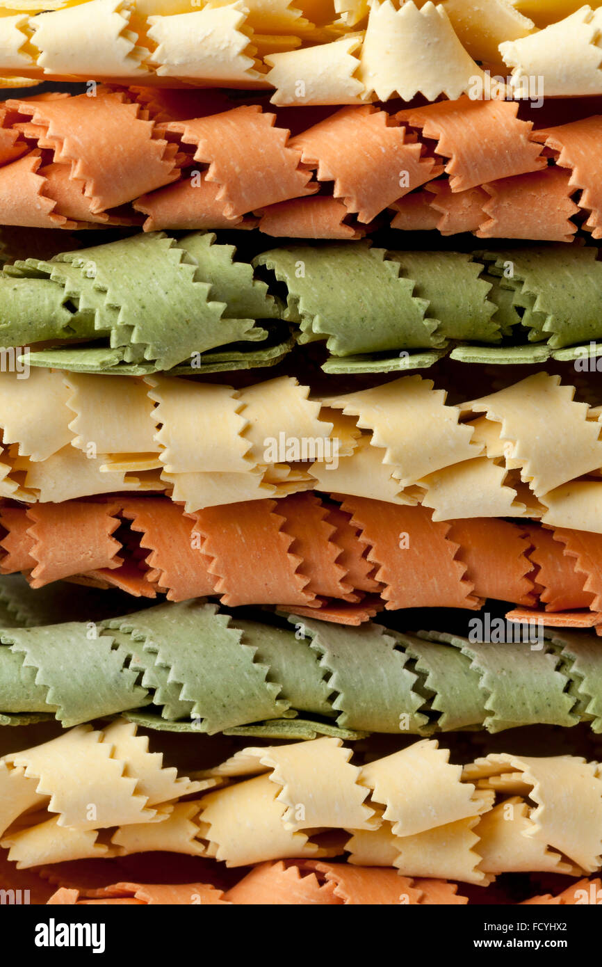 Traditional festive Italian Pasta tricocolore full frame Stock Photo