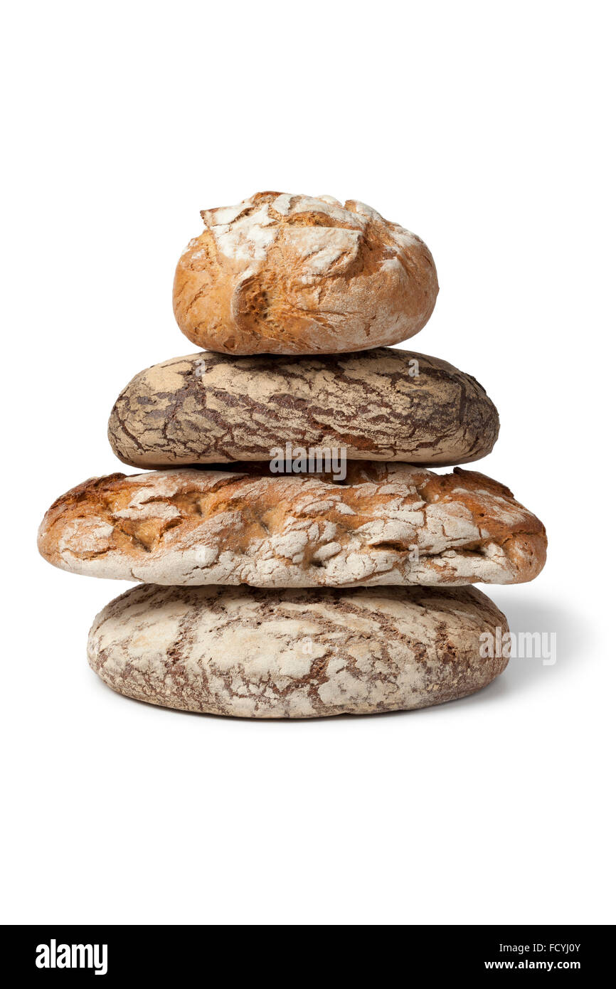 Variety of traditional german bread on white background Stock Photo