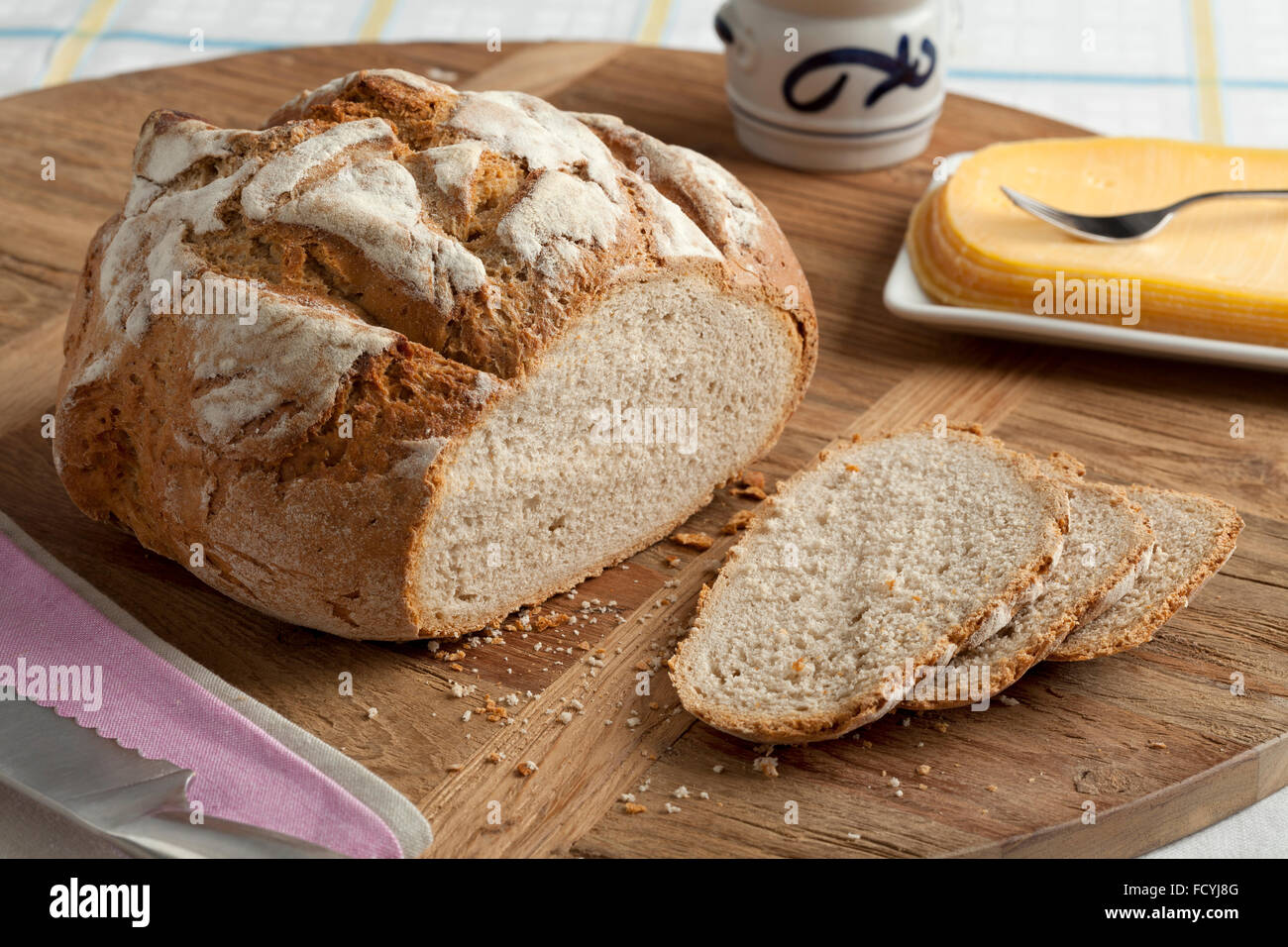 Traditional fresh german crust bread and slices Stock Photo