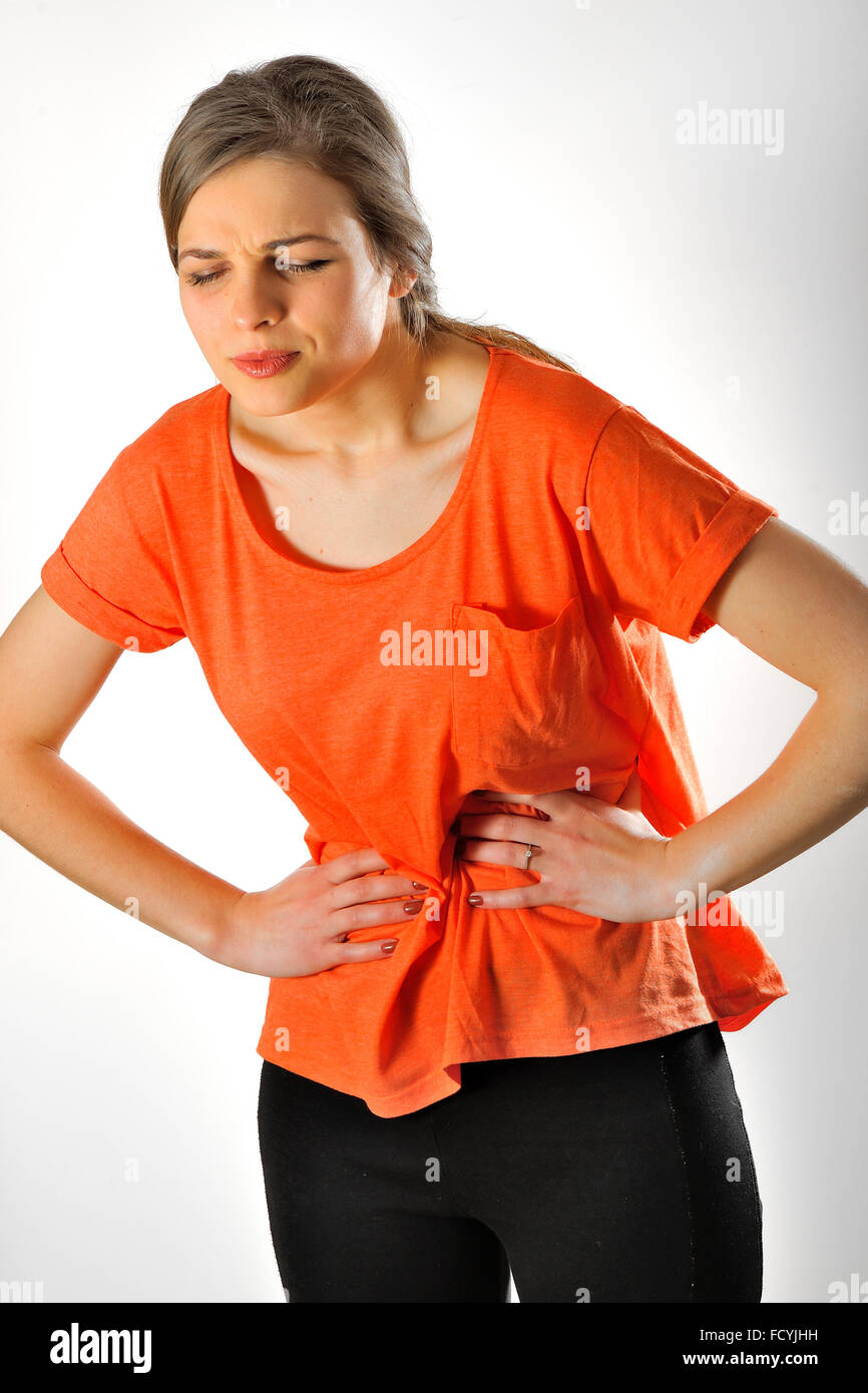 Caucasian woman having abdominal pain Stock Photo Alamy