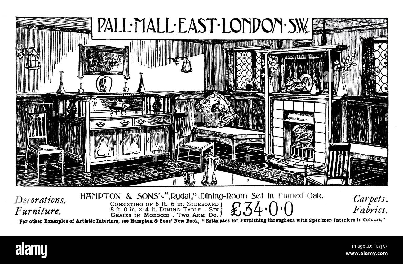 Hampton & Sons Pall Mall, Rydal Dining Room set, furniture advertisement from 1900 The Studio Magazine Stock Photo