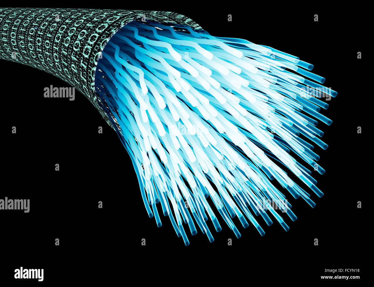 digital optical data cable in a data vortex Stock Photo