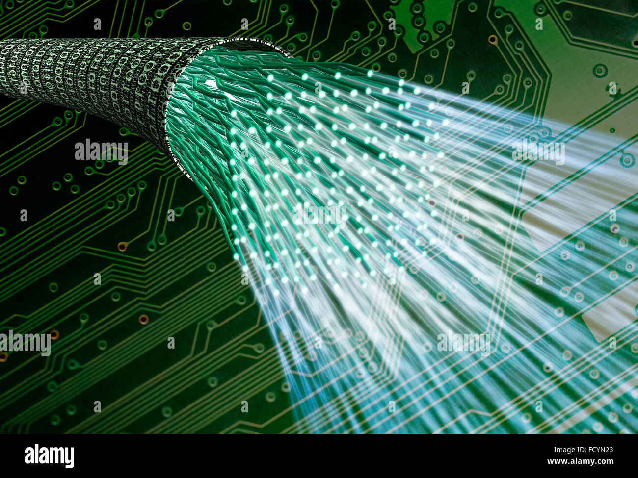 digital optical data cable in a data vortex Stock Photo