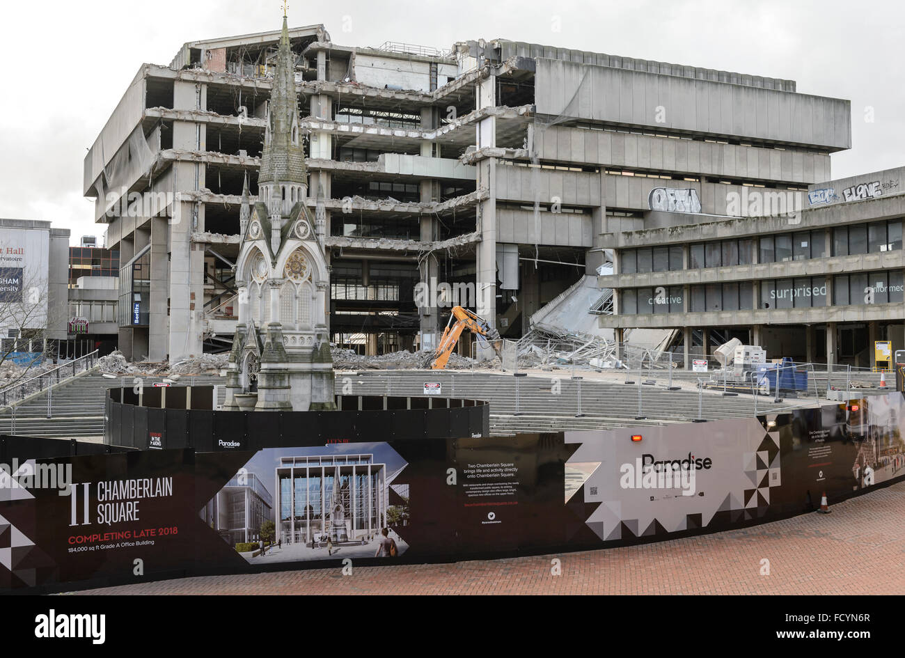 Demolition of the Central Library in Paradise Circus/ Chamberlain Square in Birmingham City Centre. Stock Photo