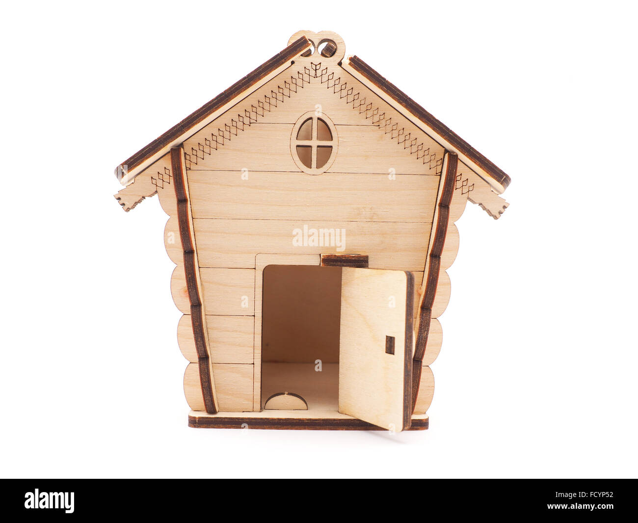 Wooden toy house on a white background Stock Photo - Alamy