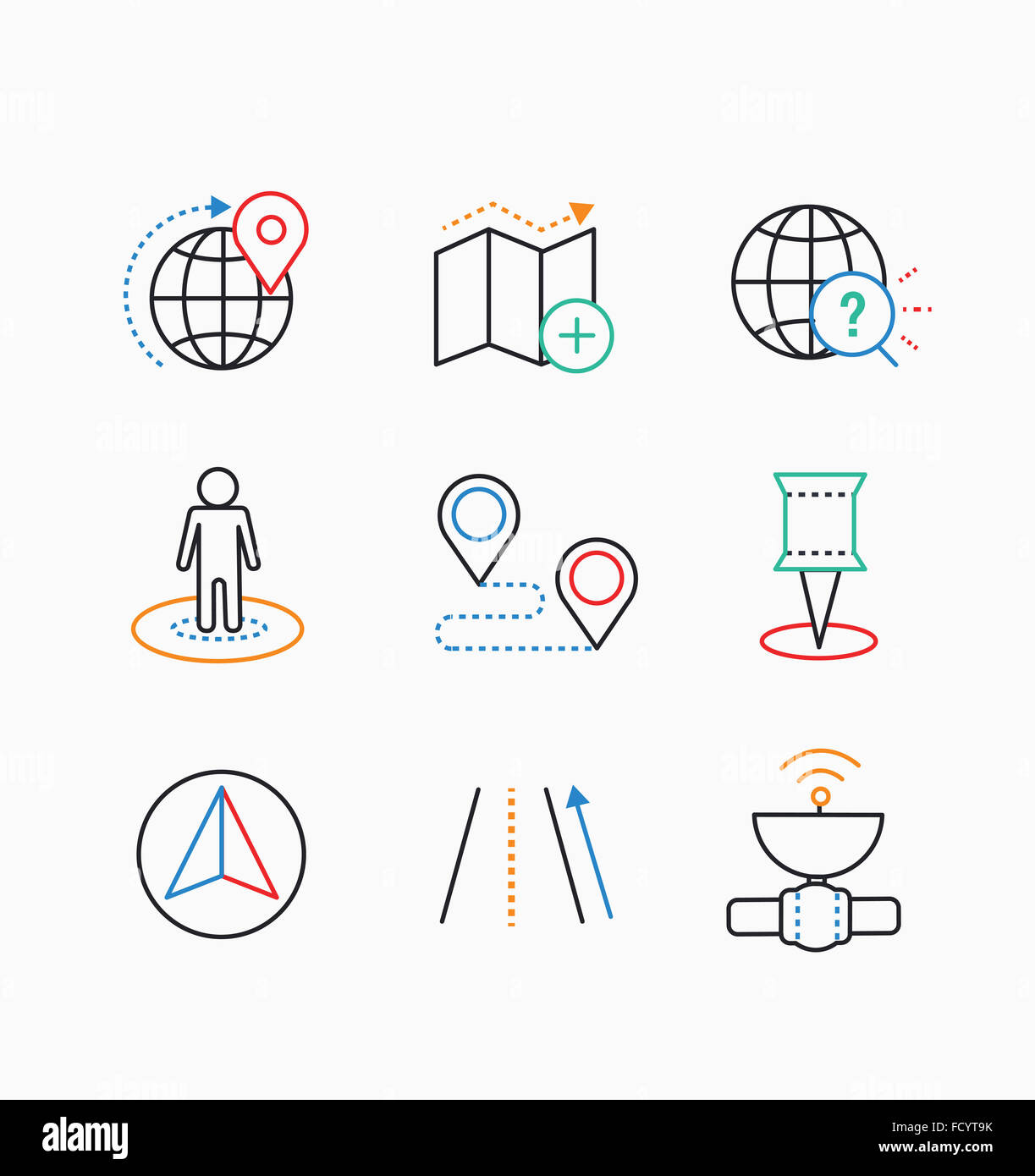 Set of line icons related to map and location Stock Photo - Alamy