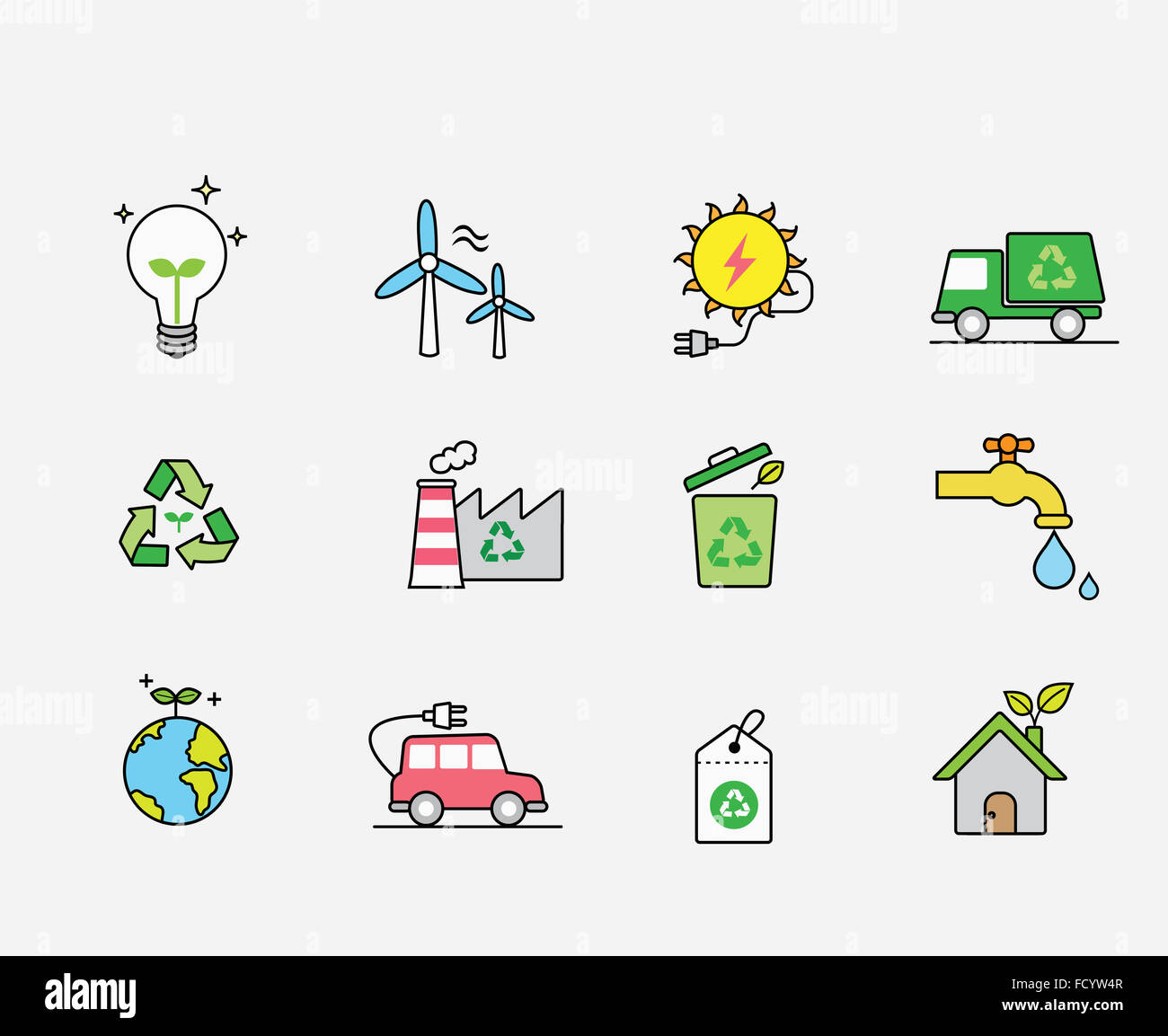 Set of various icons related to environmental protection and eco green ...