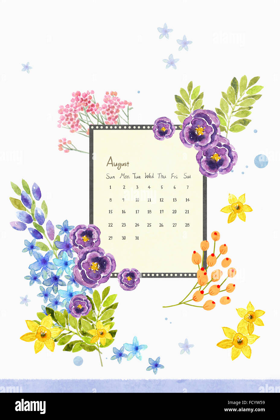 Background of calendar with watercolor flowers Stock Photo - Alamy