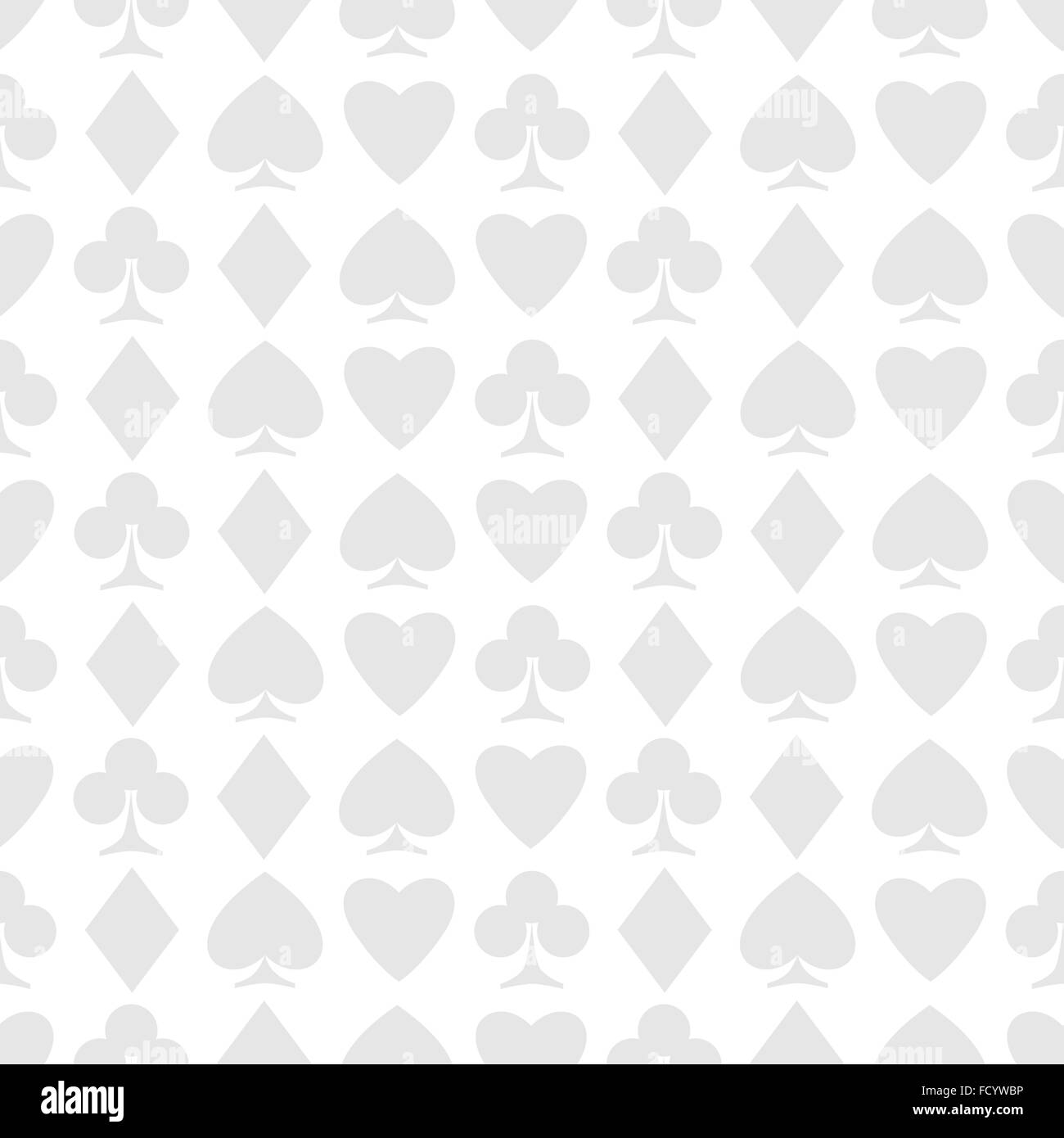 seamless pattern of playing card suits on white. vector background design. hearts, spades, diamonds and clubs symbol. casino and Stock Vector