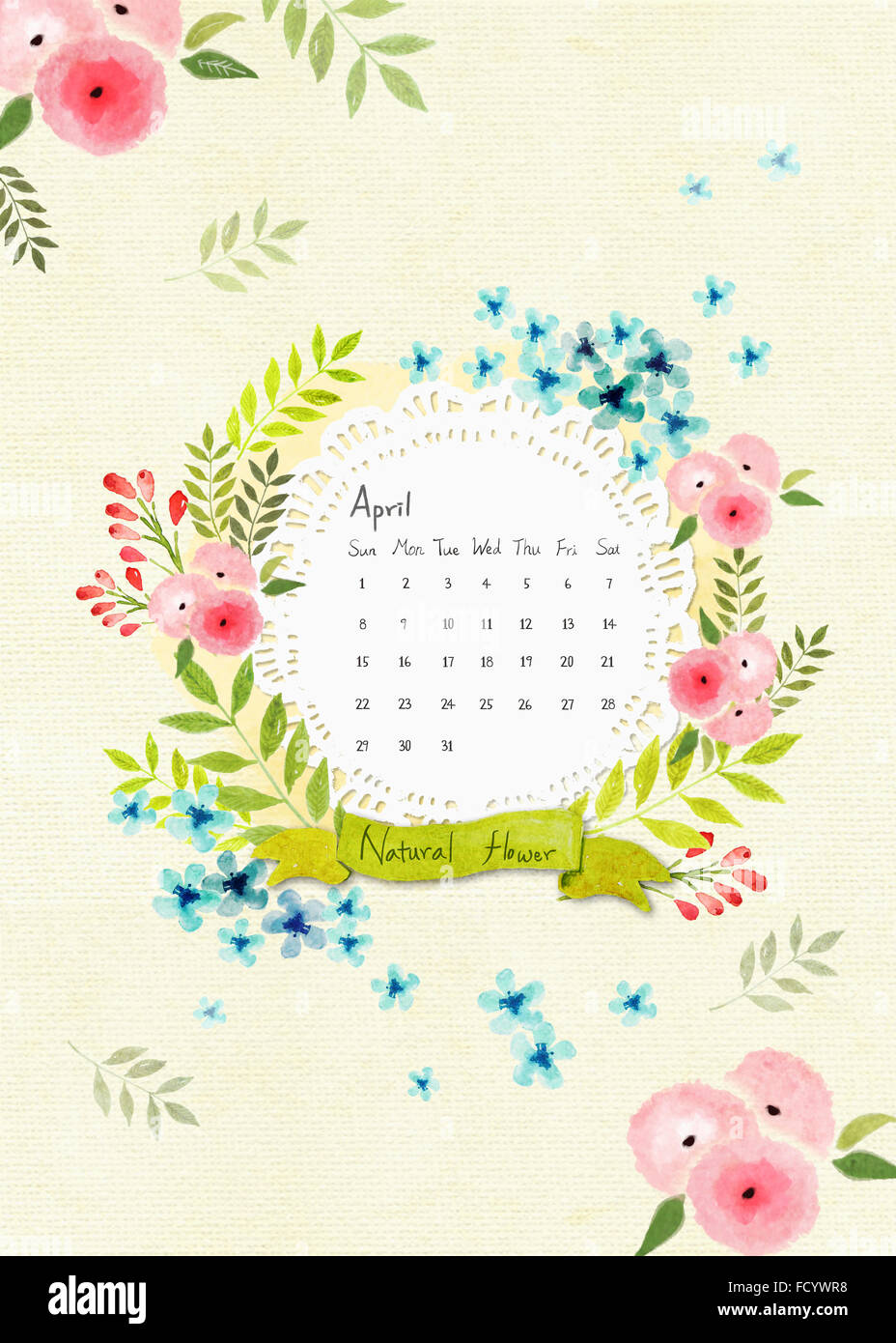 Background of calendar with watercolor flowers Stock Photo - Alamy