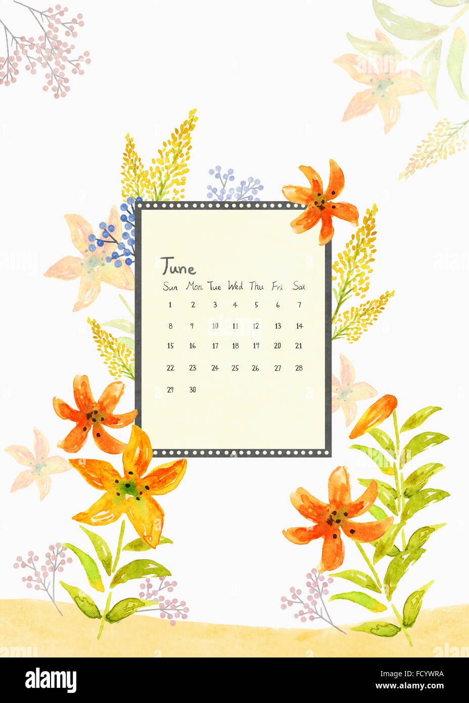 Background of calendar with watercolor flowers Stock Photo - Alamy