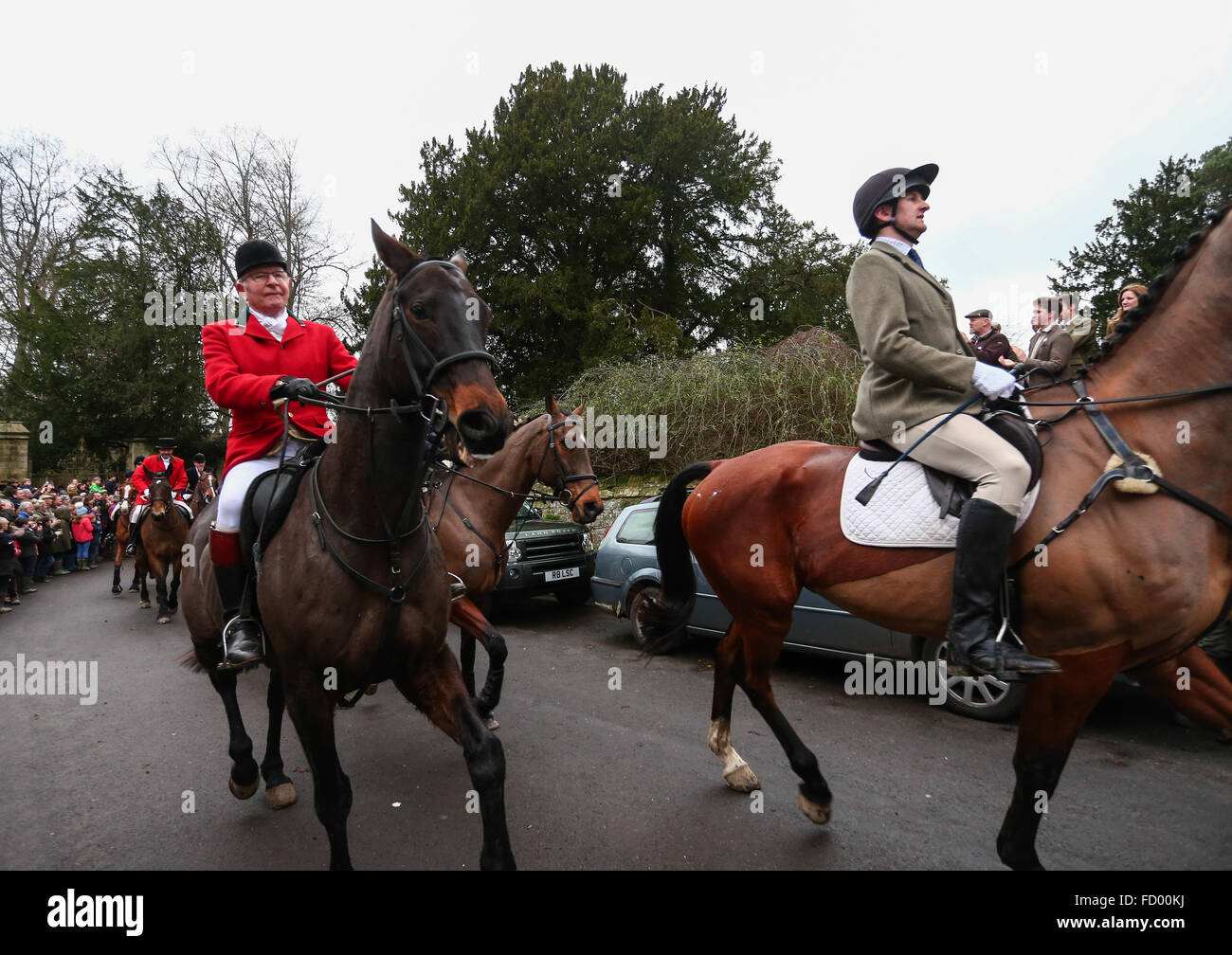 The Old Surrey Burstow and West Kent Hunt gather at Chiddingstone Castle for the traditional Boxing Day meet  Featuring: Atmosphere Where: Kent, United Kingdom When: 26 Dec 2015 Stock Photo