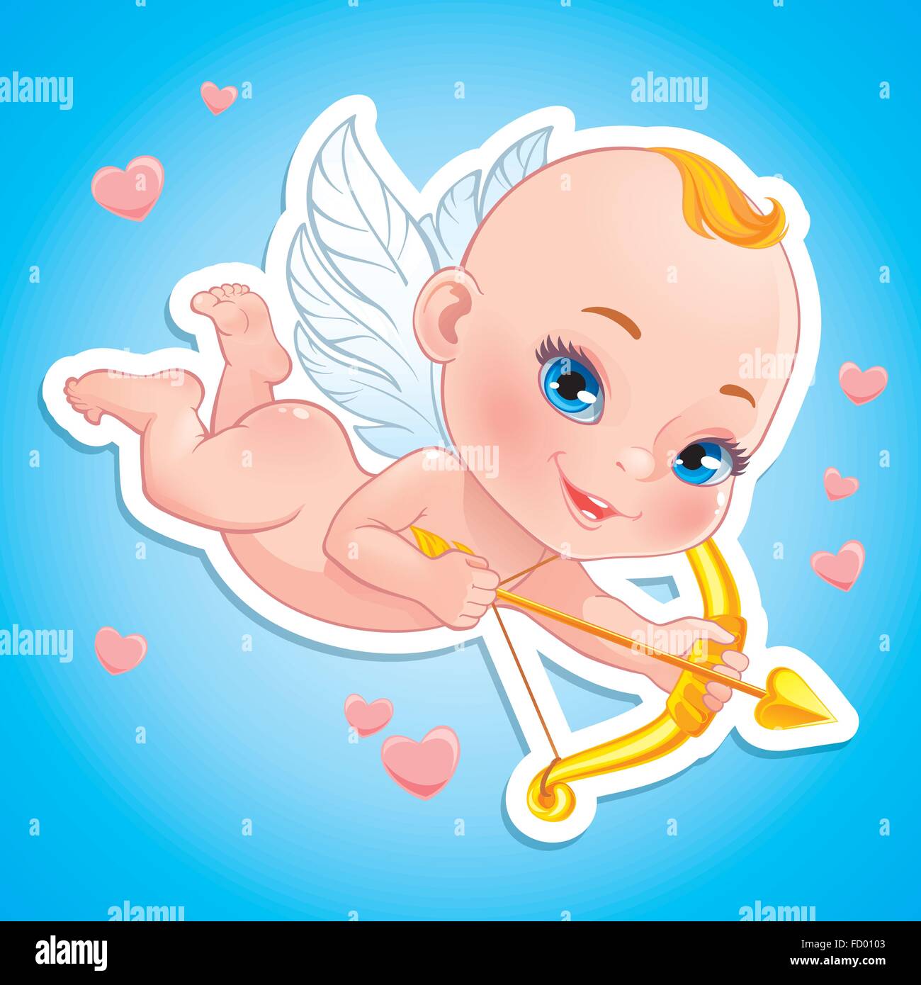 Vector illustration with Baby Cupid shooting a bow Stock Vector Image ...