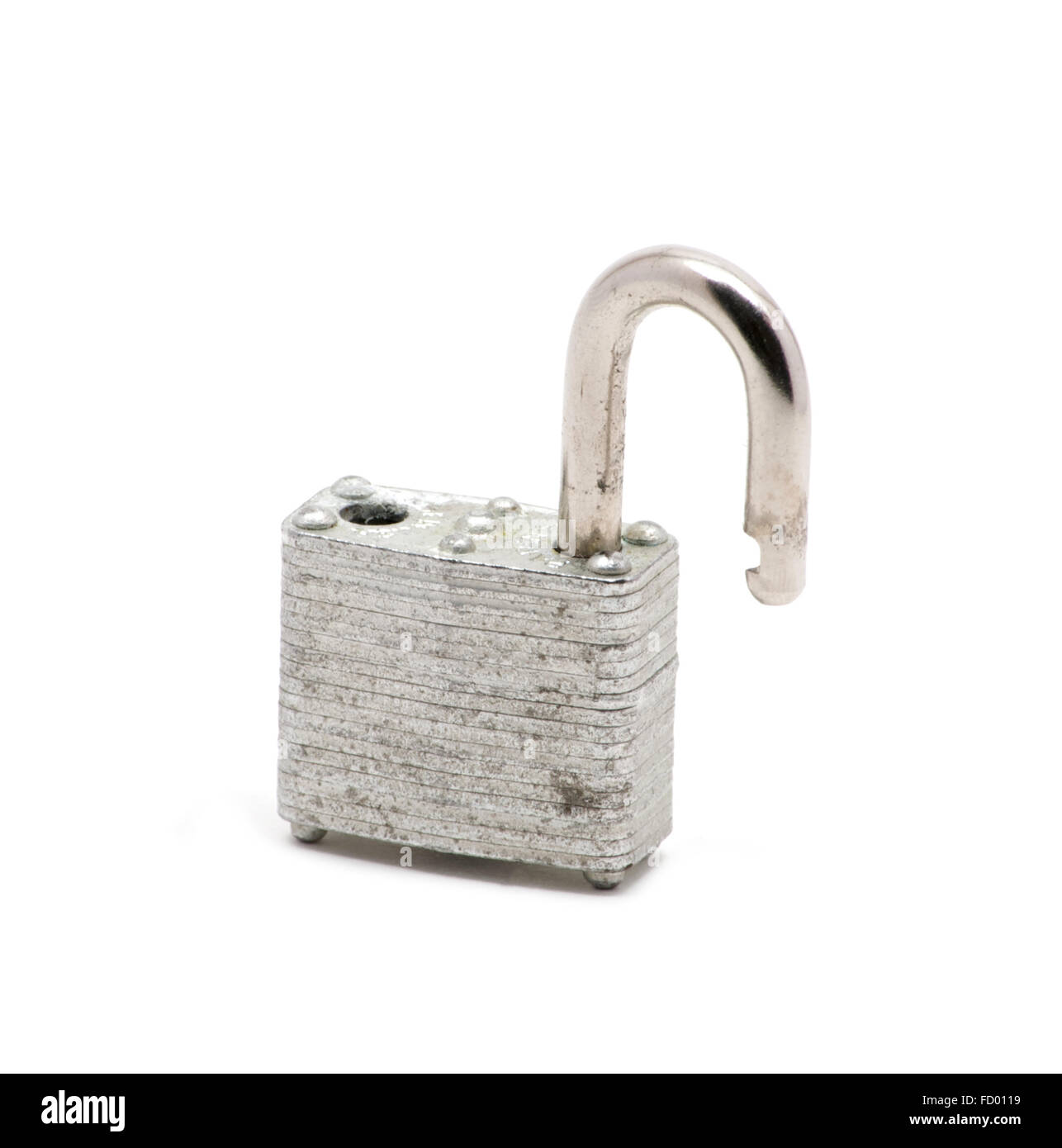 Isolated close up of silver lock opened Stock Photo Alamy