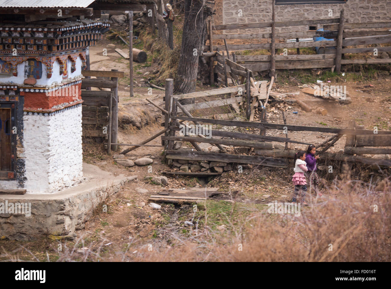 Two Young Girls, Jakar, Bumthang, Central Bhutan, Asia Stock Photo