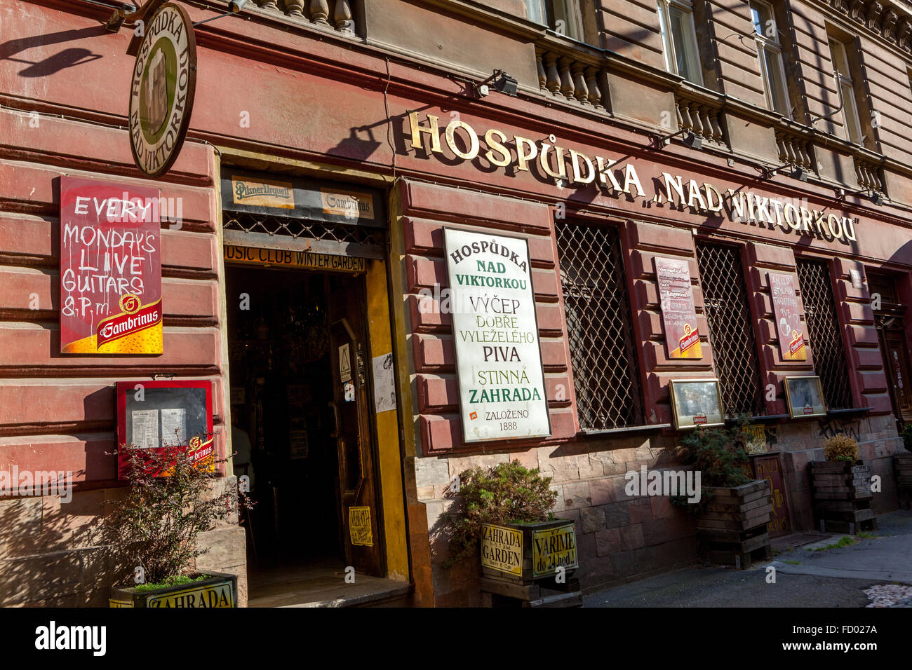 Tavern Nad Viktorkou, typical local restaurant, Borivojova street, Zizkov, bar Prague, Czech Republic Stock Photo