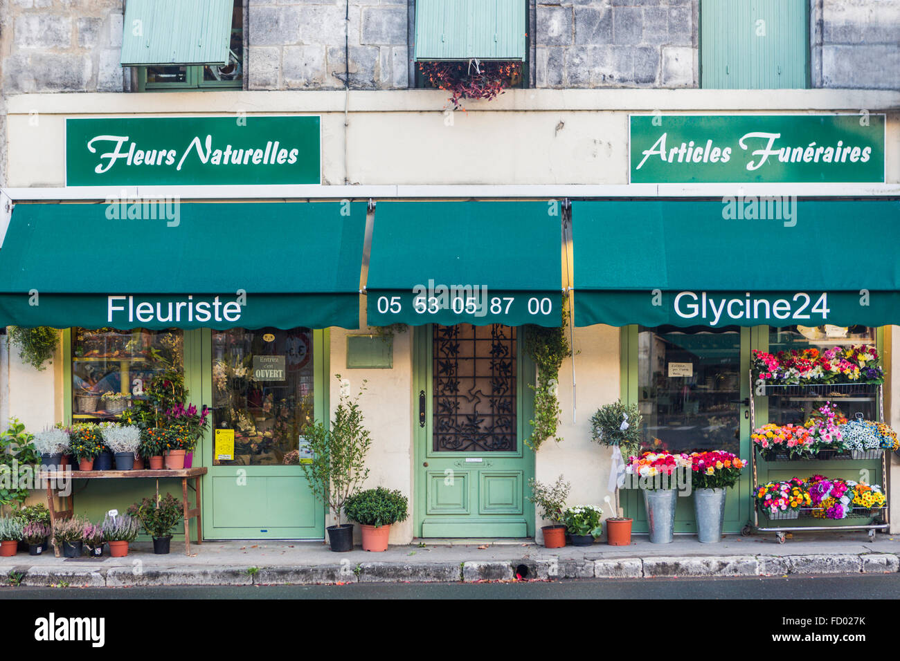 Flower shop in Brantome, Dordogne, France Stock Photo