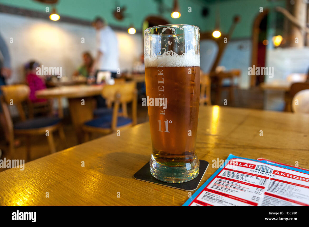 Freshly tapped beer, Palac Akropolis bar inside Zizkov Prague Czech