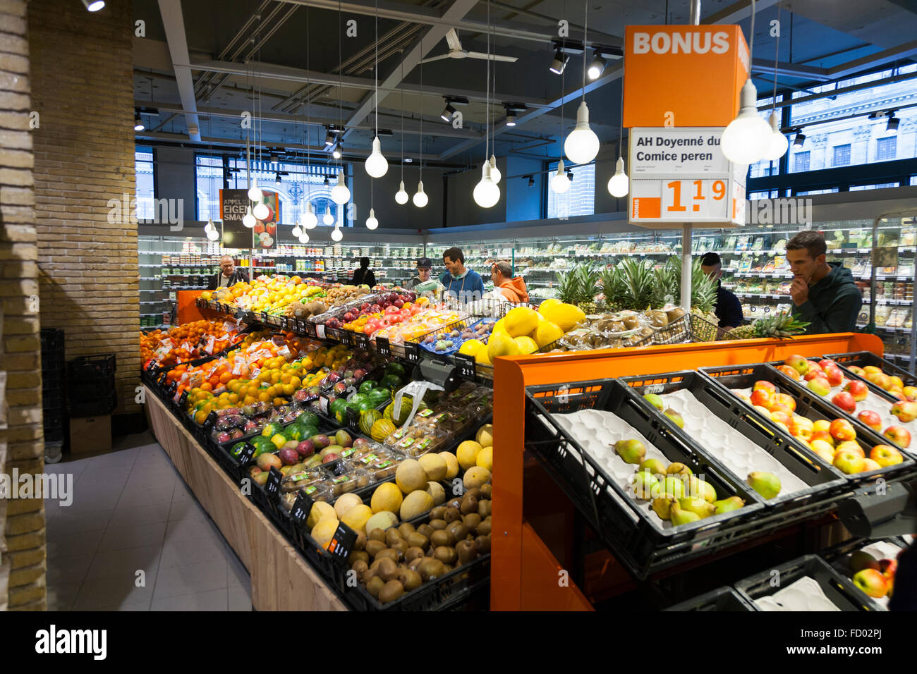 A display of fresh fruit and vegetables / groceries in Albert Heijn, a