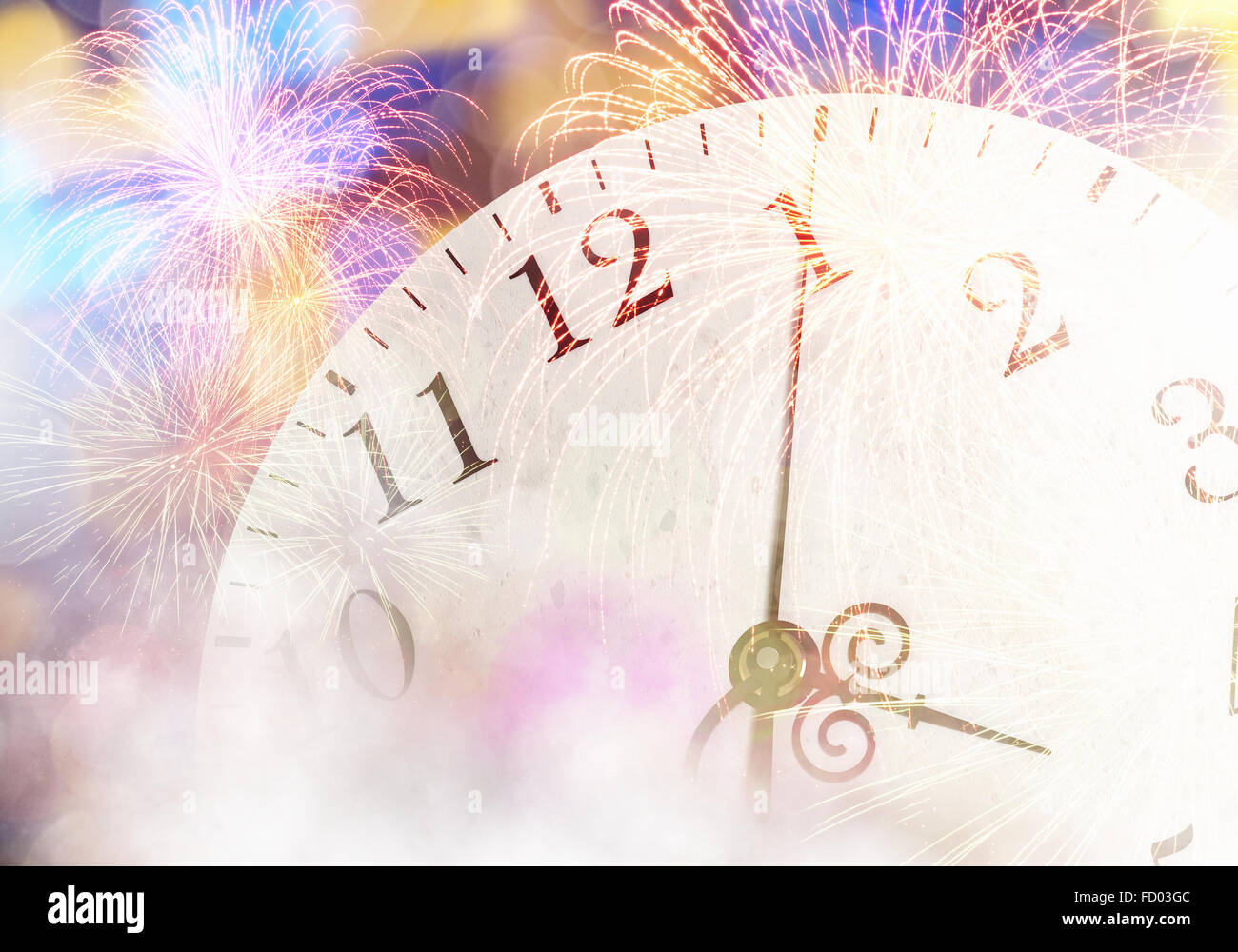 Simple Clock Firework Conceptual image of clock with bokeh lights and firework Stock Photo ...