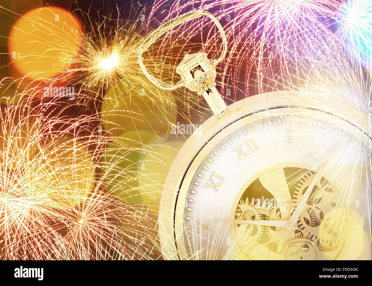 Simple Clock Firework Conceptual image of clock with bokeh lights and firework Stock Photo ...