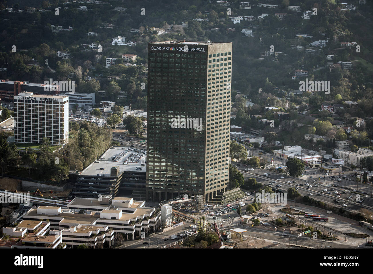 The Comcast NBCUniversal office building at Universal City Plaza in Hollywood. Stock Photo