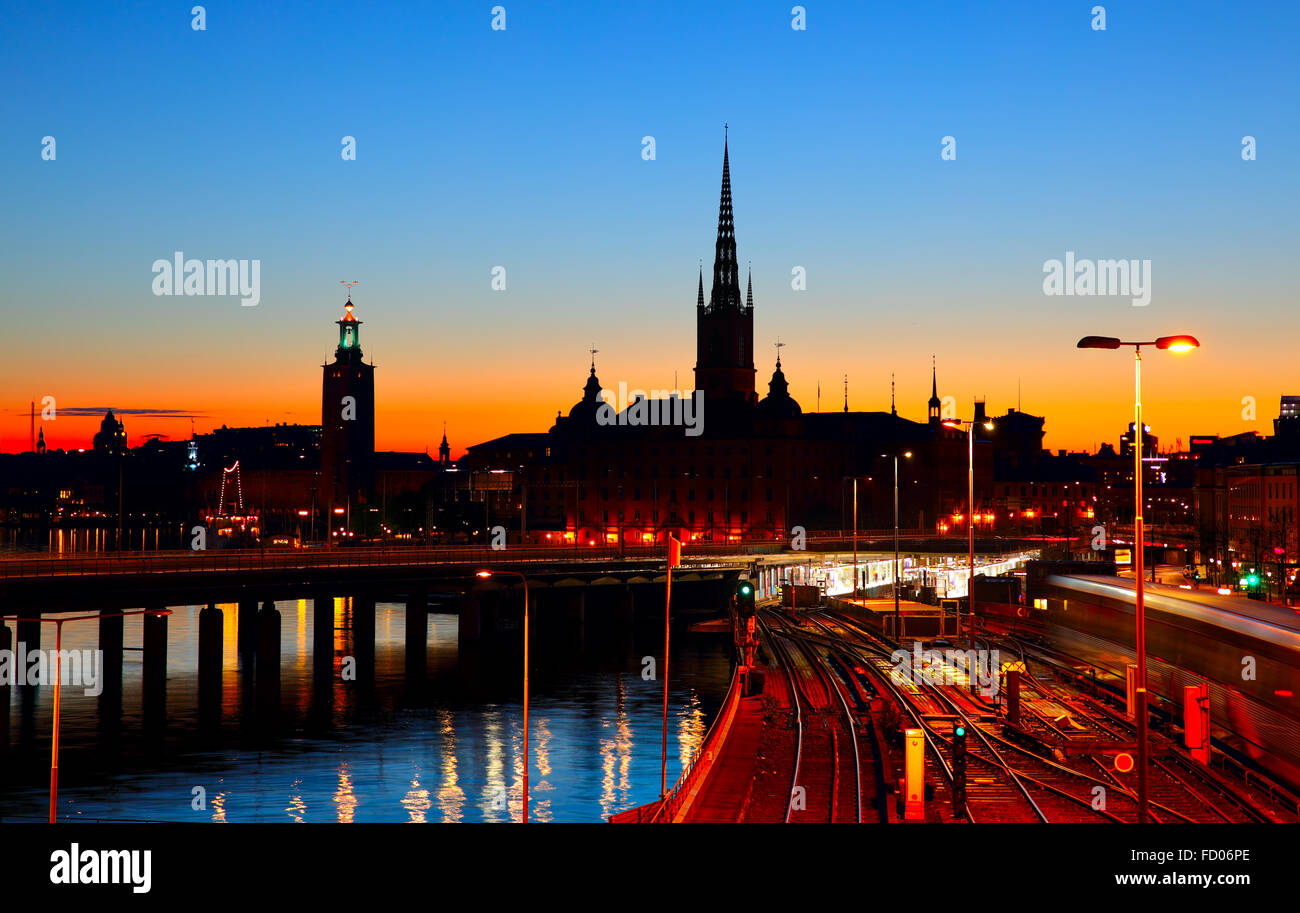 Night view of Stockholm, sweden Stock Photo