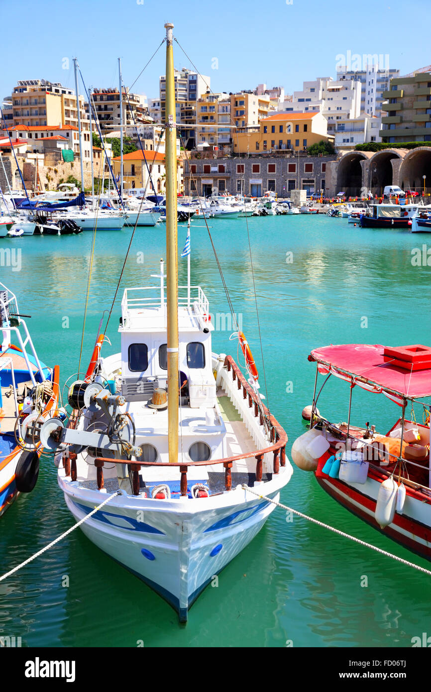 Fishing boats in port of Heraklion, Crete, Greece Stock Photo