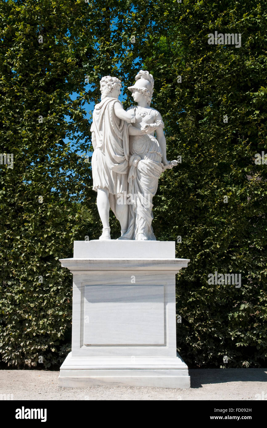 Statue of Janus and Bellona in the garden of the Schönbrunn Palace, Vienna Stock Photo