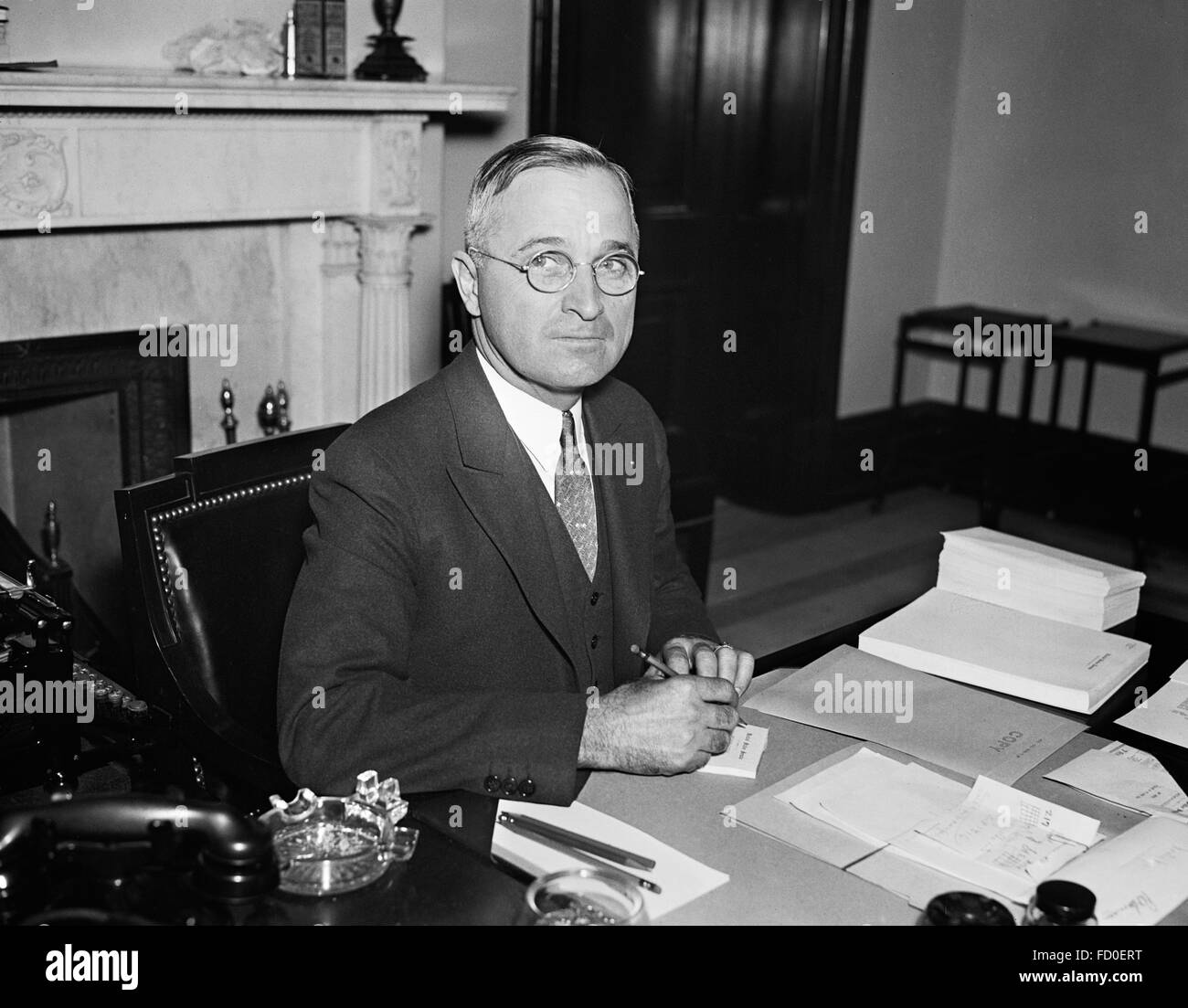 Harry S Truman, portrait of  the 33rd President of the USA, c.1934-1935 (when he was a senator from Missouri) Stock Photo