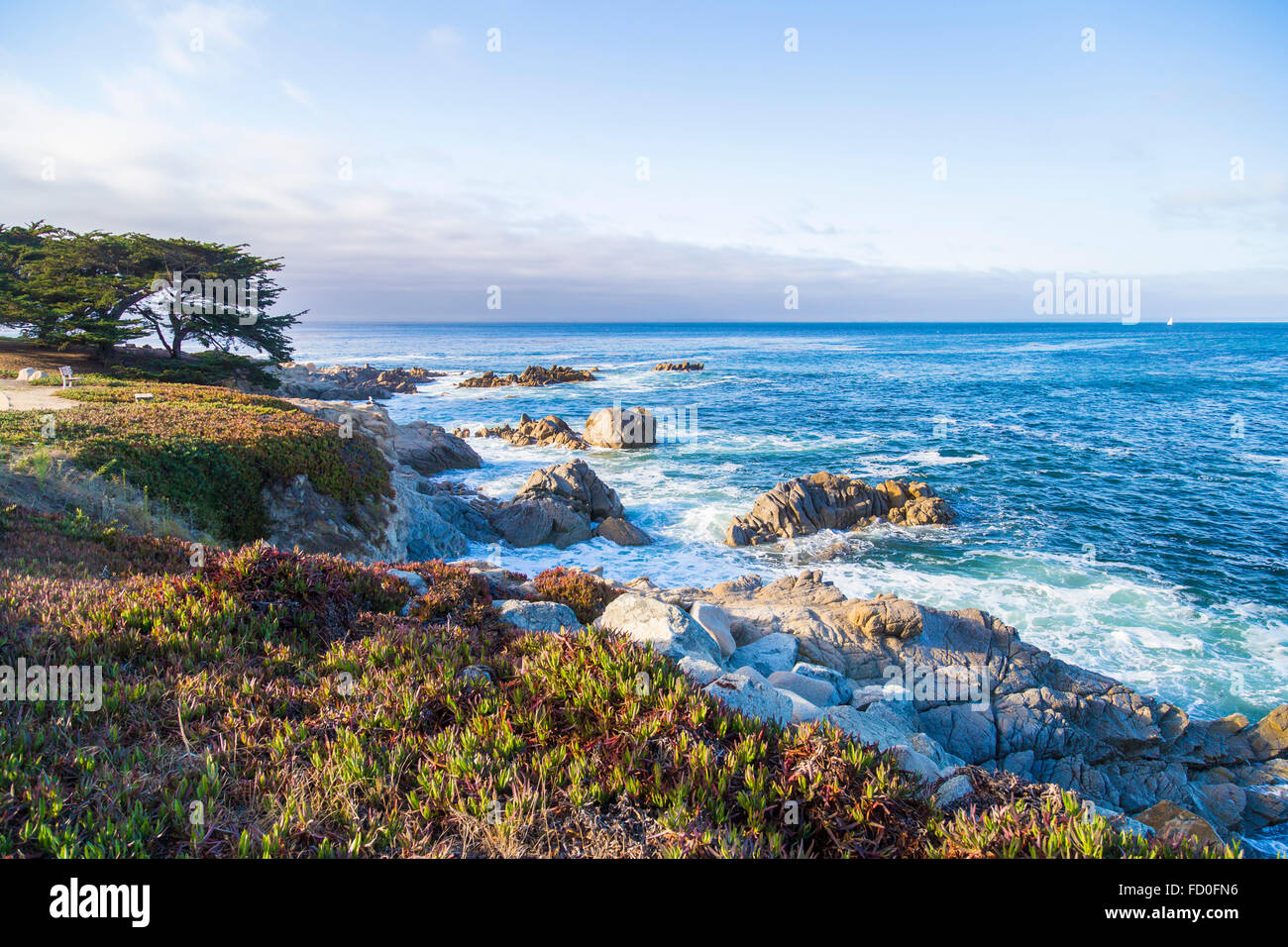 Seascape of Monterey Bay at Sunset in Pacific Grove, California, USA Stock Photo