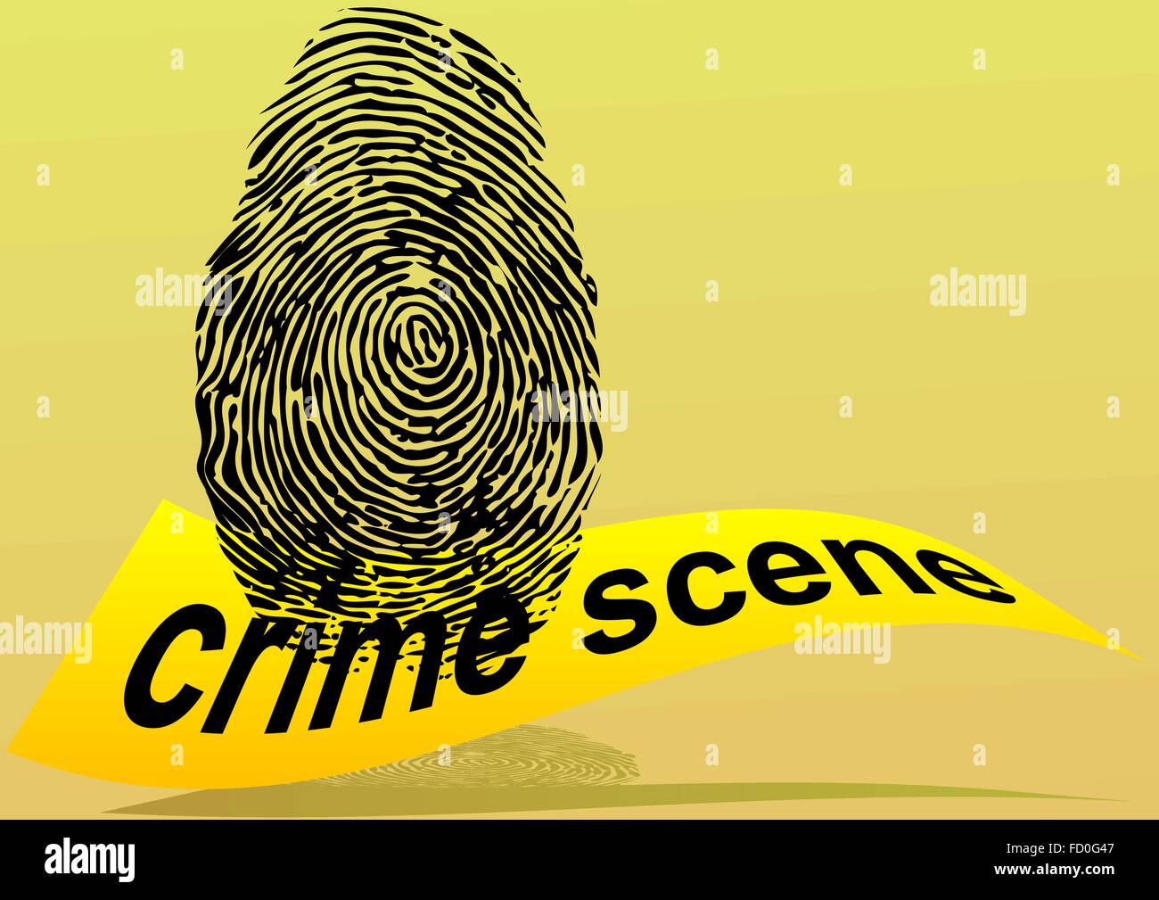 crime scene. fingerprint and yellow forbidden tape Stock Vector