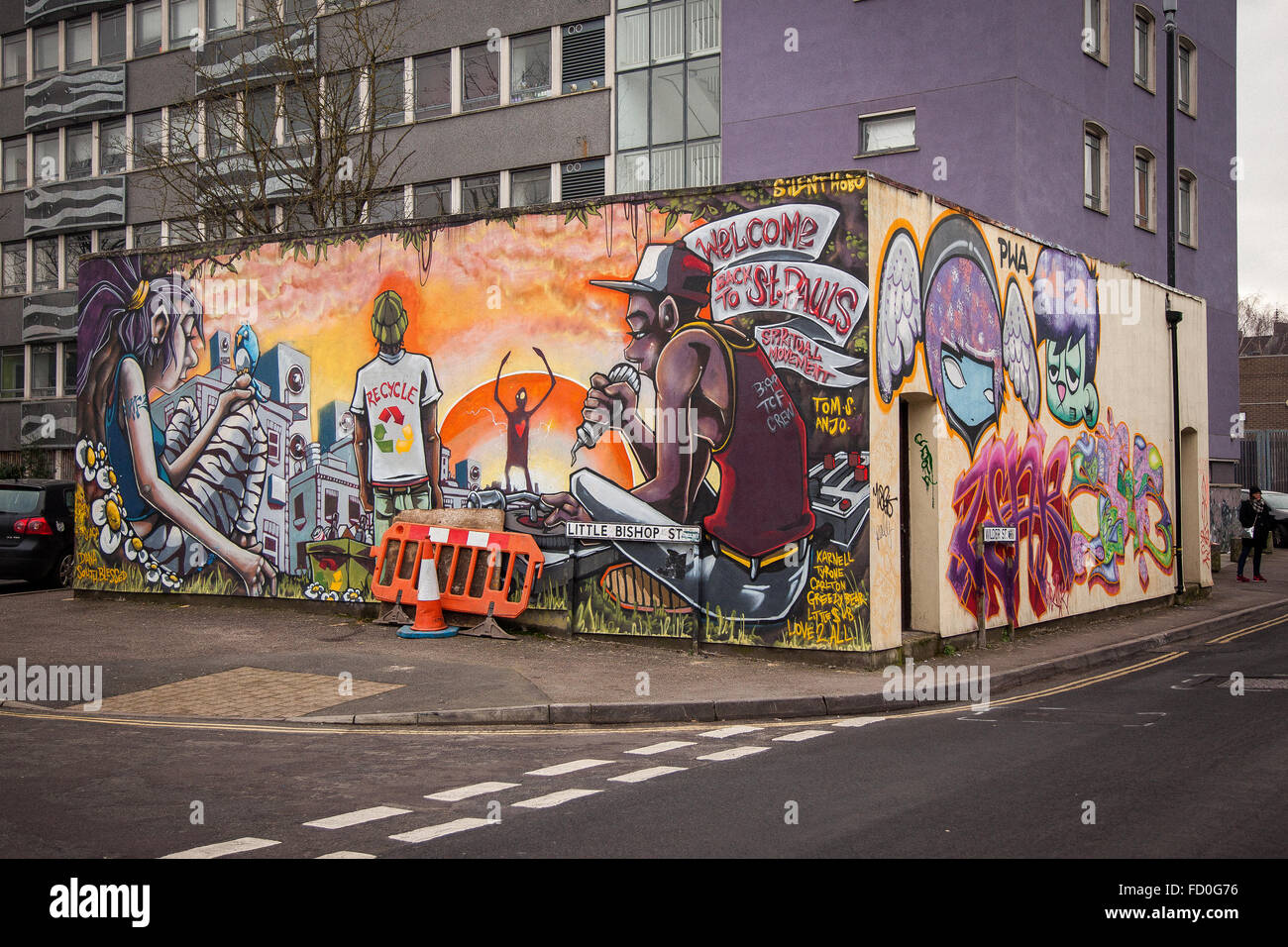 Urban street art on housing estate in St. Pauls, Bristol, England Stock