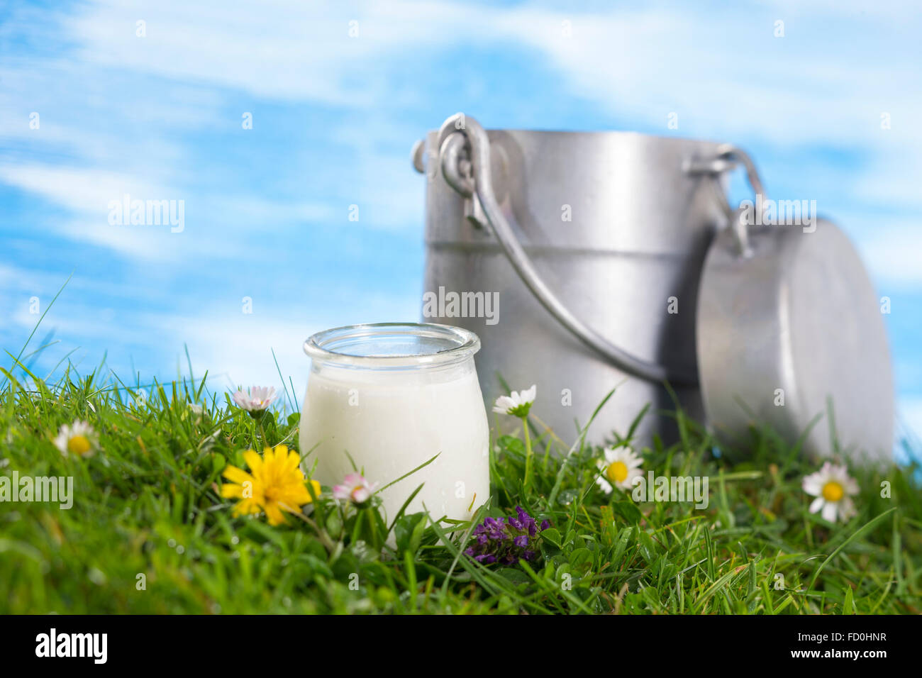 yogurt and milk jug Stock Photo