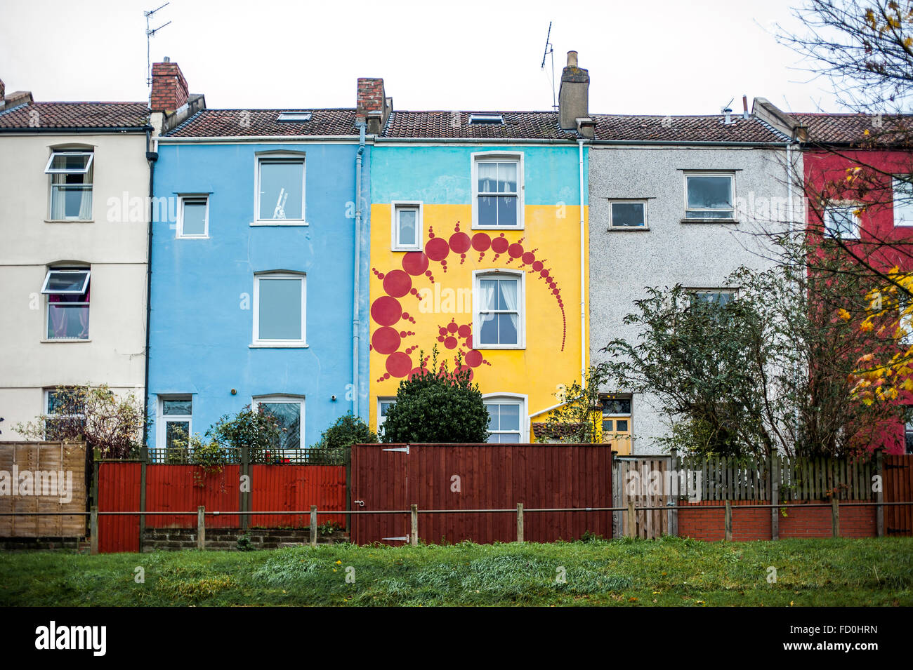 Colourful tall terraced houses in Totterdown, Bristol, England Stock