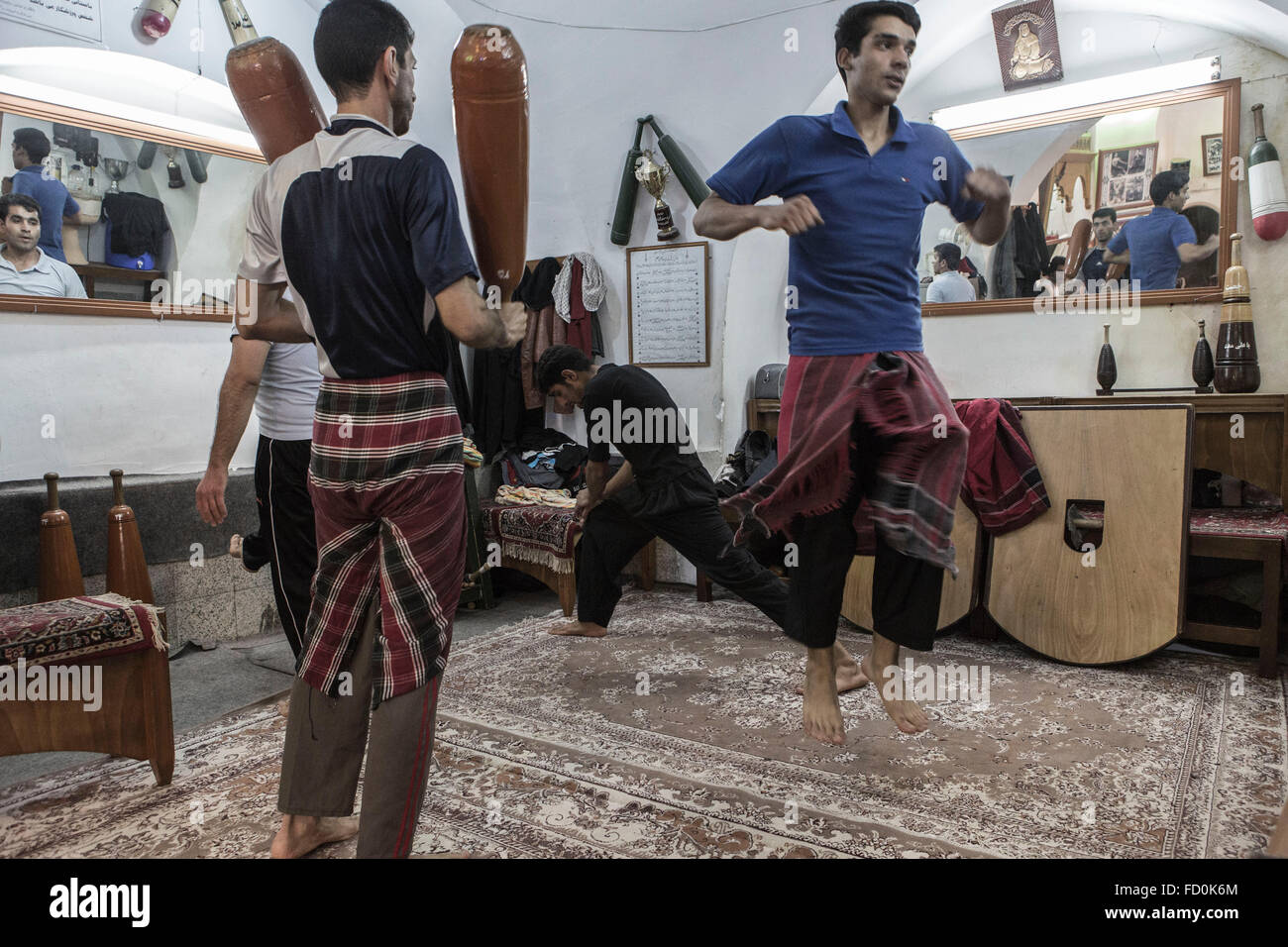 Kashan, Zurkhane, Sport, Traditional, Sufi, Ali, Iran, Asia, Islamic Republic, Shia, Revolution. Stock Photo