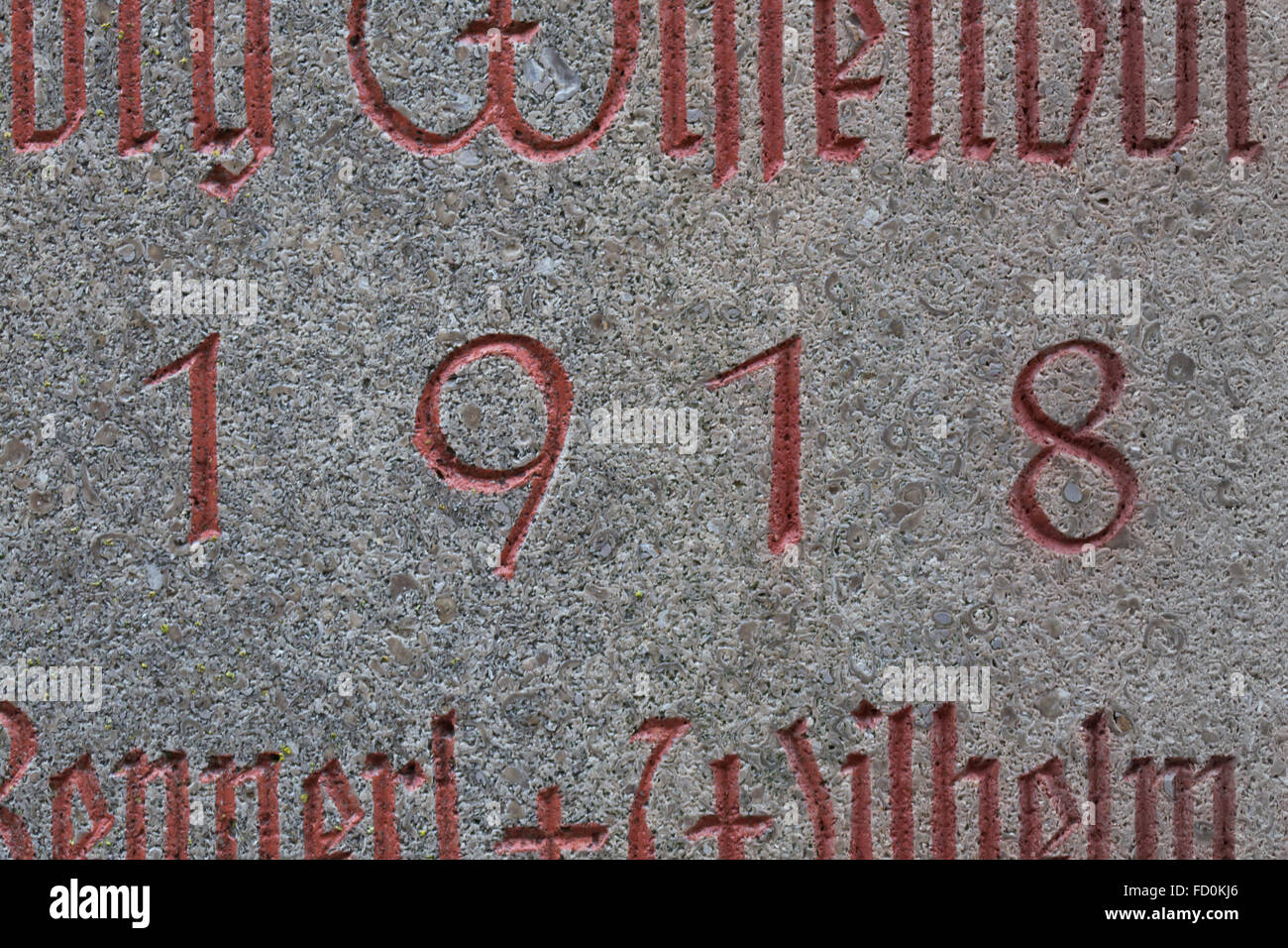Year 1918 carved in stone. The years of World War I. Stock Photo