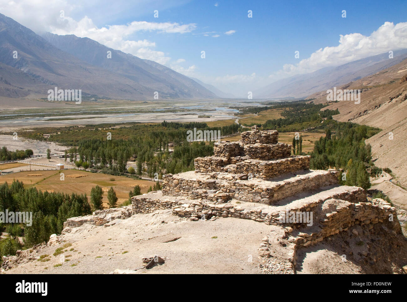 Vrang village, Buddist shrine in Wakhan Valley, Stupa, Pamir, Tajikistan Stock Photo