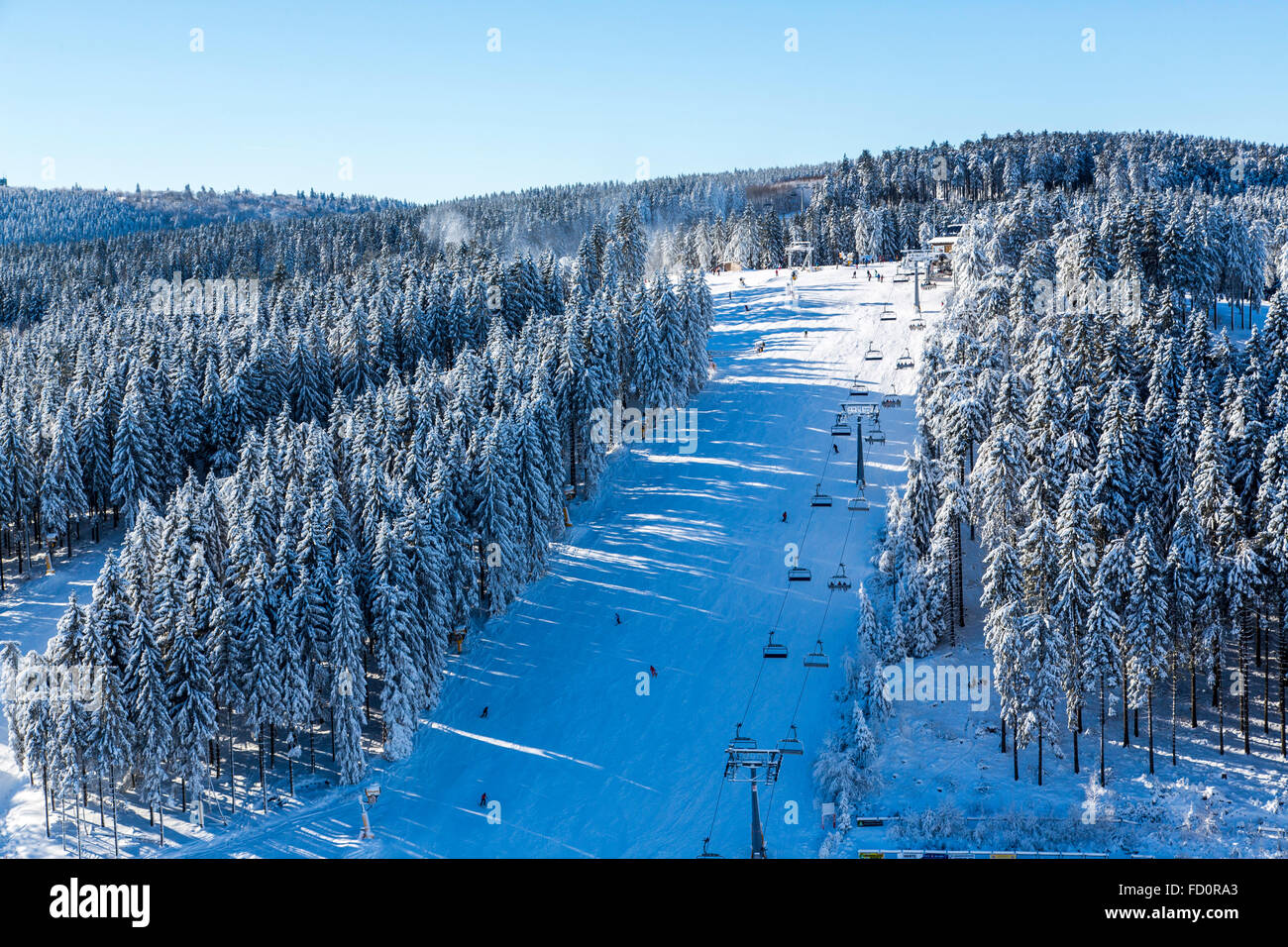 Winterberg, in the Sauerland area, North Rhine Westfalia, Germany, winter sport area, ski slopes, snowy landscape, Stock Photo
