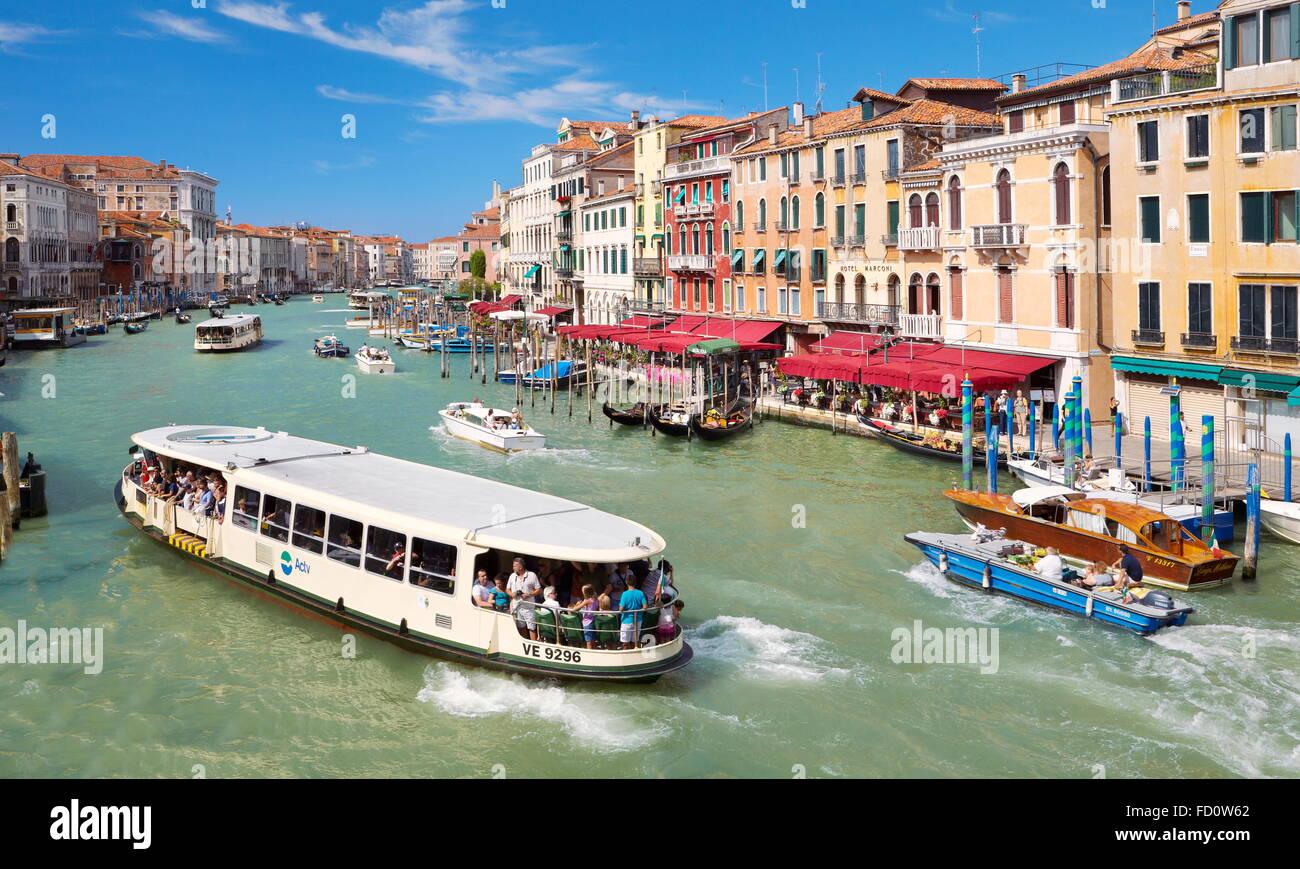 Venice cityscape - waterbus transport on the Grand Canal, Italy Stock Photo