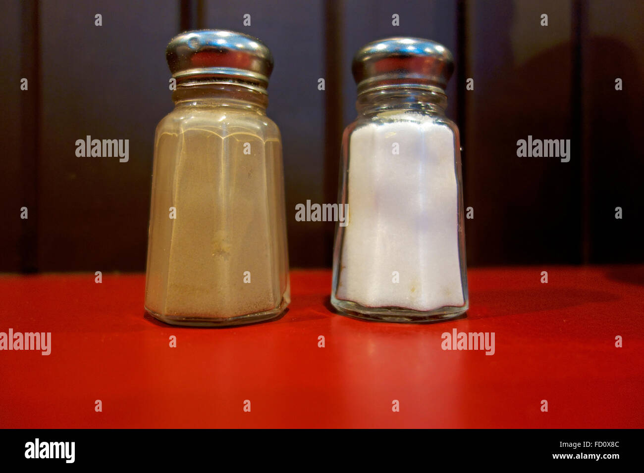 Salt and Pepper Shakers on a restaurant table Stock Photo Alamy