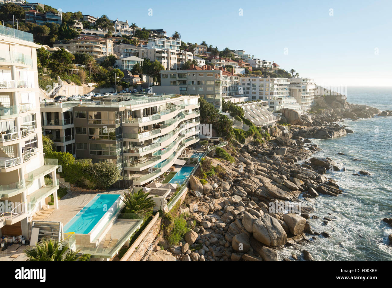 Apartment buildings, Bantry Bay, Cape Town, City of Cape Town Municipality, Western Cape Province, Republic of South Africa Stock Photo