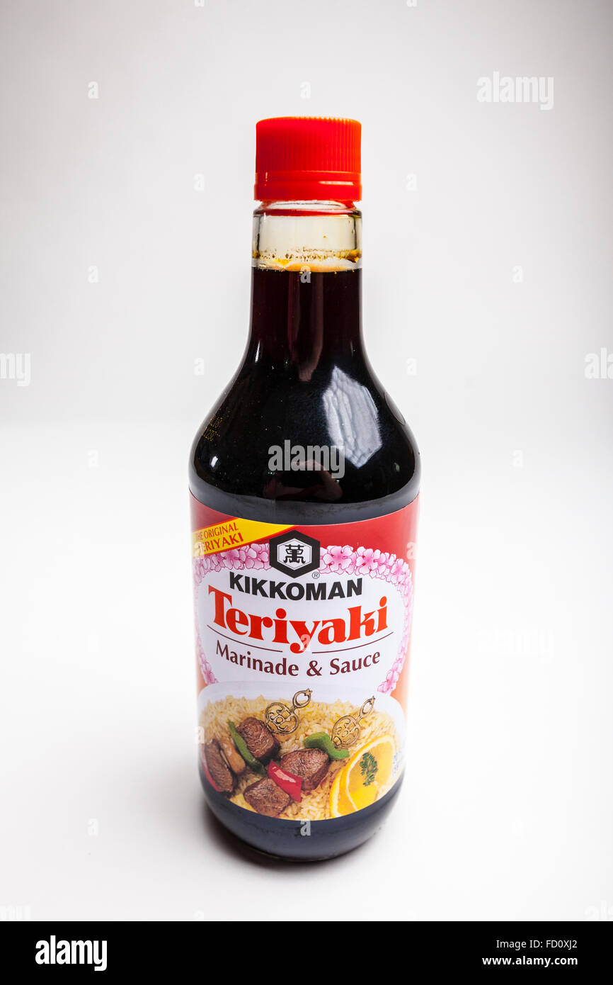 A bottle of Kikkomans Teriyaki Sauce Stock Photo