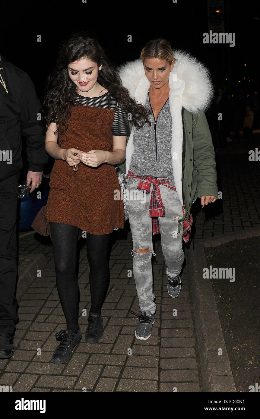 Katie Price leaves the New Woking Theatre with co-star Carla Nella